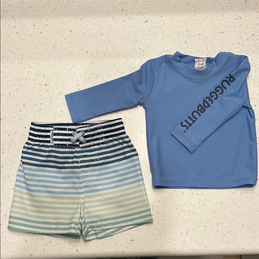 Rugged Butts Rash Guard and Swim Trunks, 3-6 month